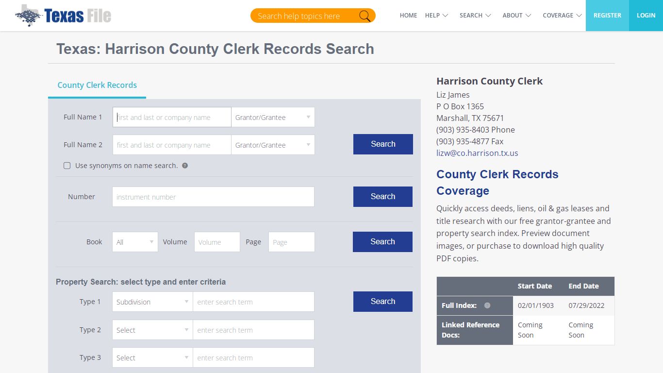 Texas : Harrison County Clerk Records Search - TexasFile